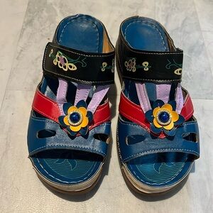 Beach Runner  Sandals teal red lavender black Velcro/rhinestone centers Size 8.5